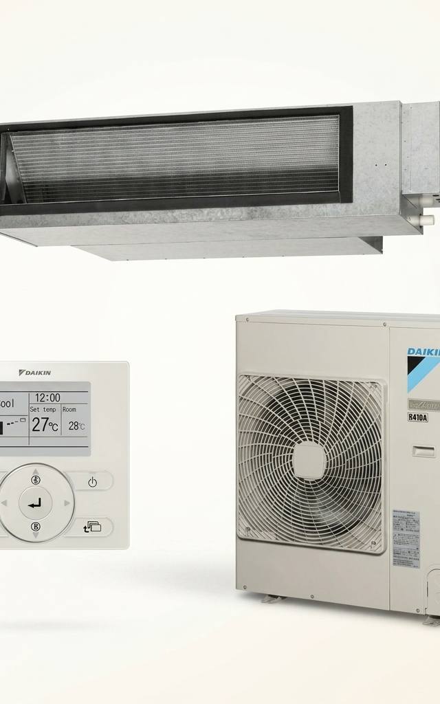 Daikin 10 kW three-phase ducted air conditioner indoor and outdoor units