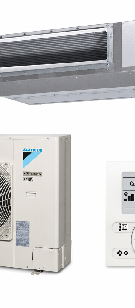 Daikin 10 kW three-phase ducted air conditioner indoor and outdoor units
