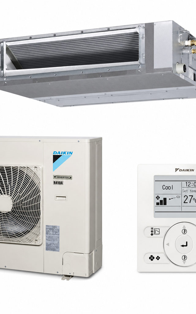 Daikin 10 kW three-phase ducted air conditioner indoor and outdoor units