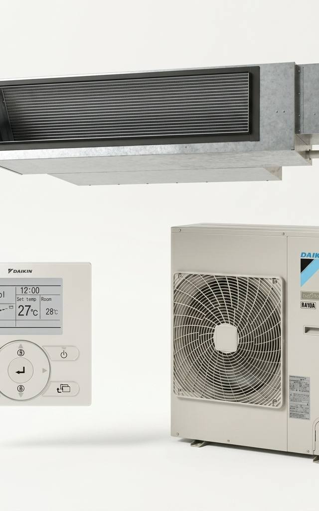 Daikin 12.5 kW three-phase ducted air conditioner indoor and outdoor units