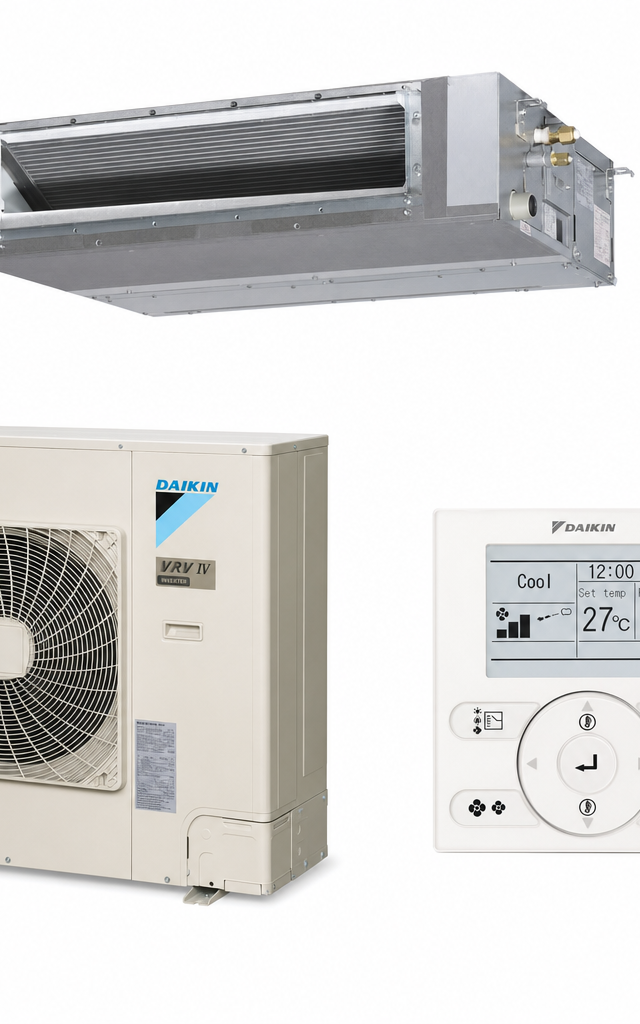 Daikin 14 kW three-phase ducted air conditioner indoor and outdoor units