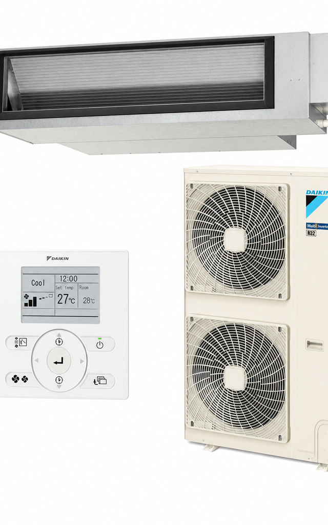 Daikin 16 kW three-phase ducted air conditioner indoor and outdoor units