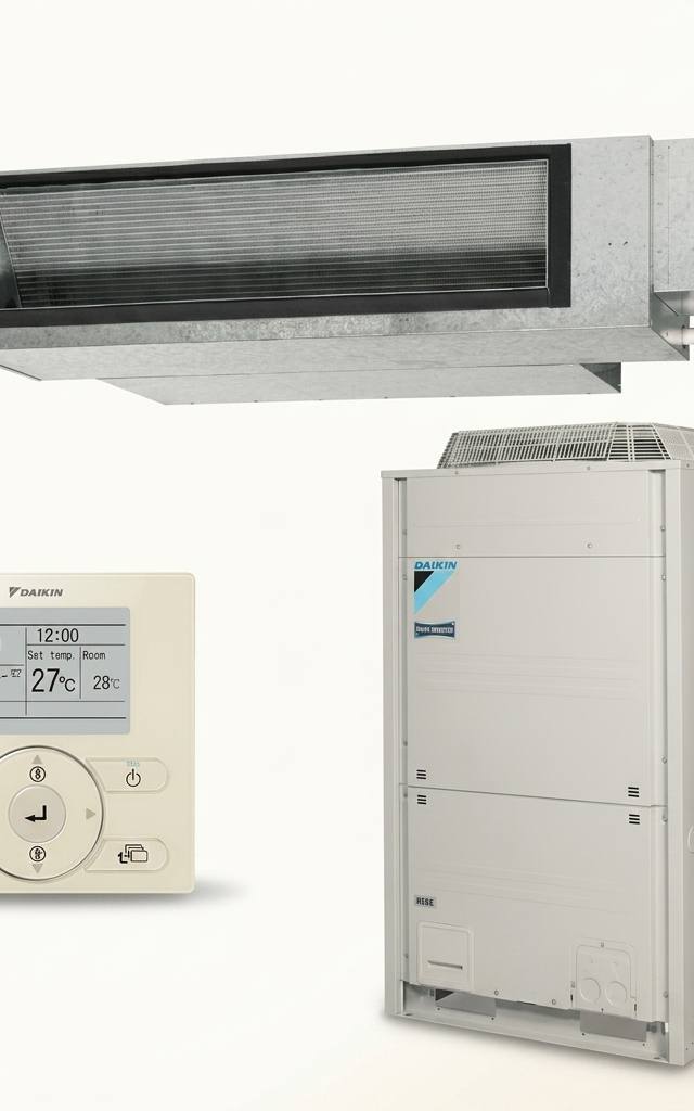 Daikin 25 kW three-phase ducted air conditioner indoor and outdoor units