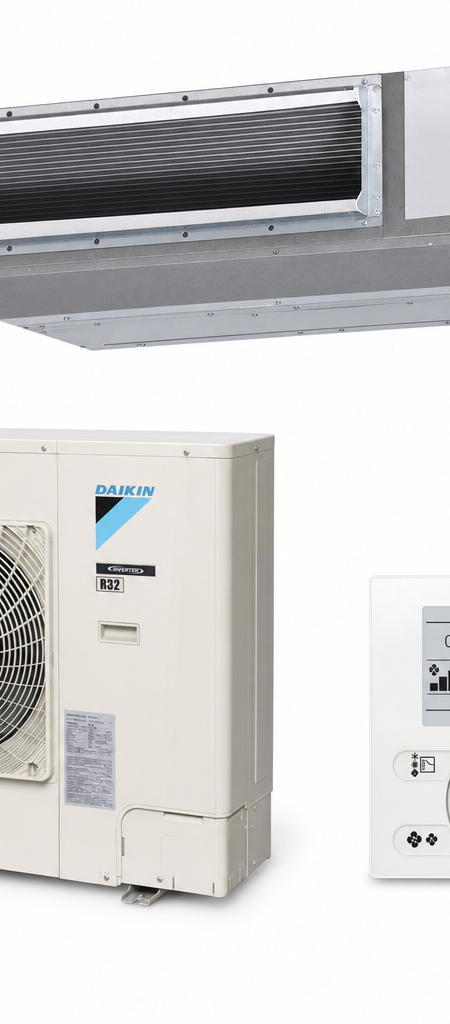 Daikin 7.1 kW three-phase ducted air conditioner indoor and outdoor units