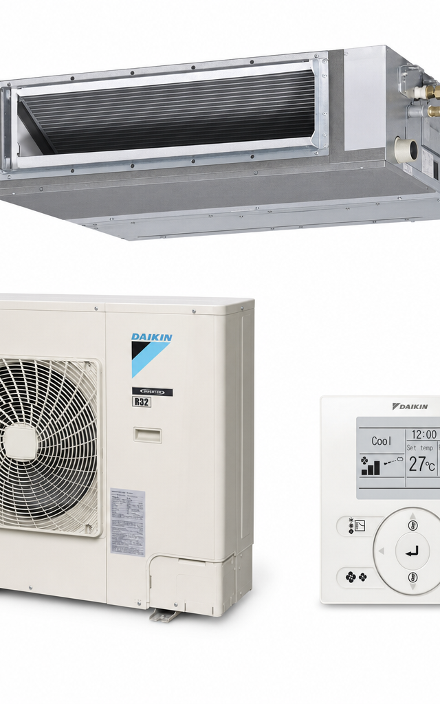 Daikin 7.1 kW three-phase ducted air conditioner indoor and outdoor units