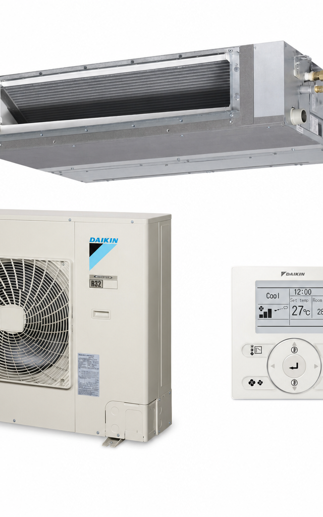 Daikin 8.5 kW three-phase ducted air conditioner indoor and outdoor units