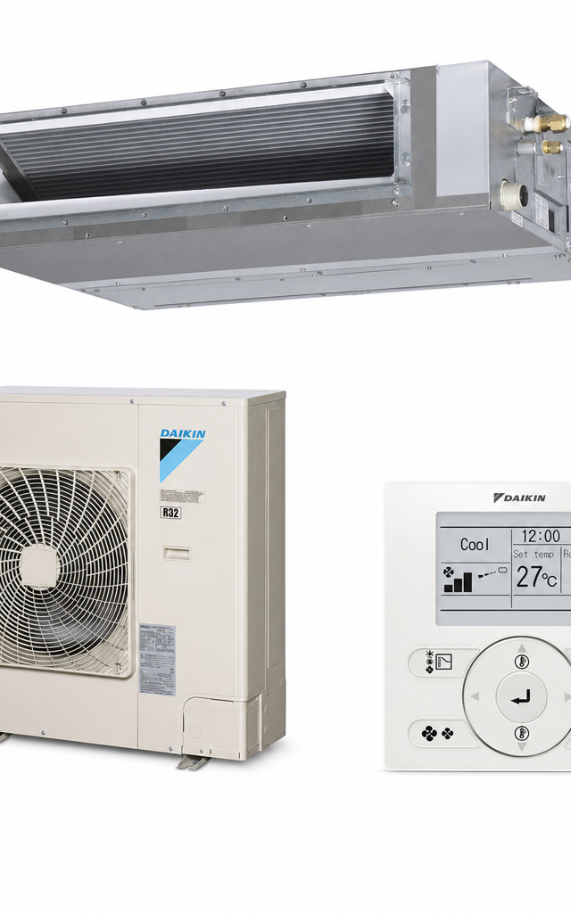 Daikin 8.5 kW three-phase ducted air conditioner indoor and outdoor units