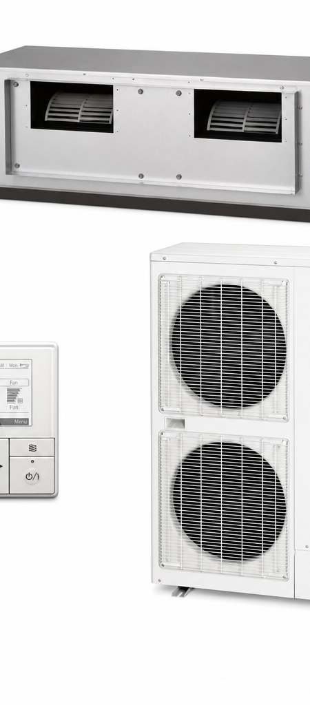 Fujitsu 12.5 kW three-phase ducted air conditioner indoor and outdoor units