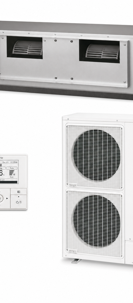Fujitsu 15 kW three-phase ducted air conditioner indoor and outdoor units