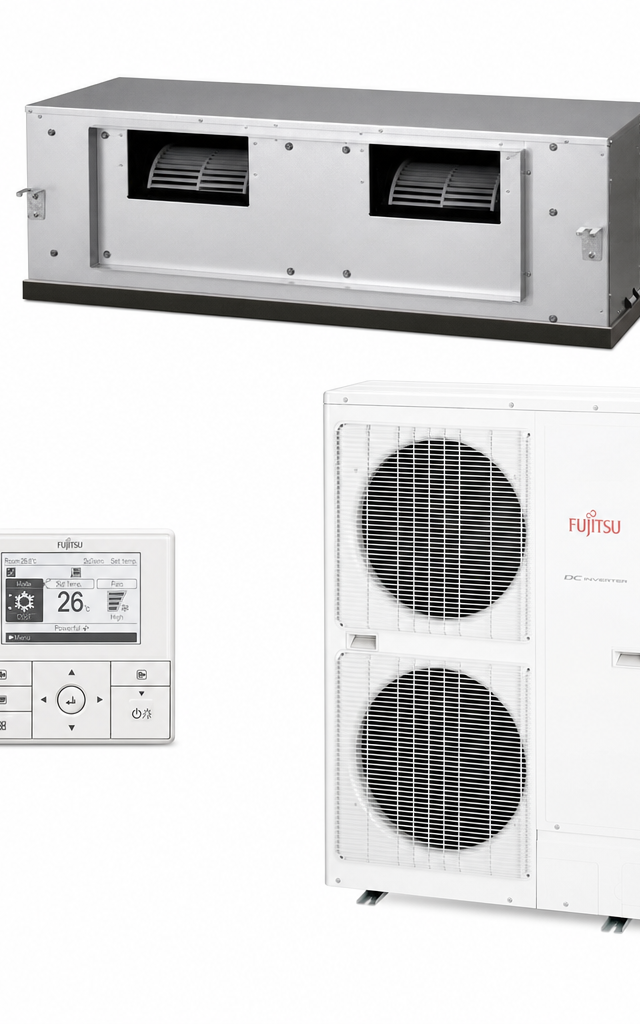 Fujitsu 18 kW three-phase ducted air conditioner indoor and outdoor units