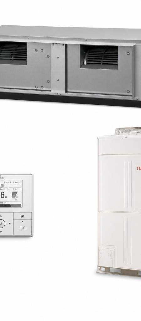Fujitsu 20.3 kW three-phase ducted air conditioner indoor and outdoor units