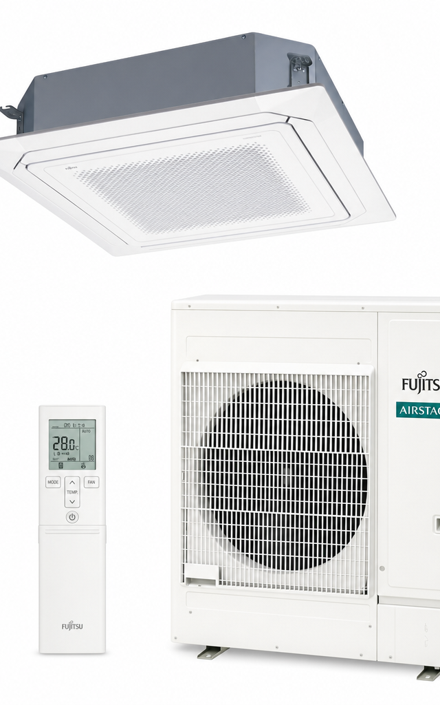 Fujitsu 12.5 kW three-phase split system air conditioner indoor and outdoor units