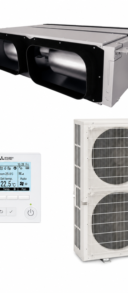 Mitsubishi Electric 10 kW three-phase ducted air conditioner indoor and outdoor units