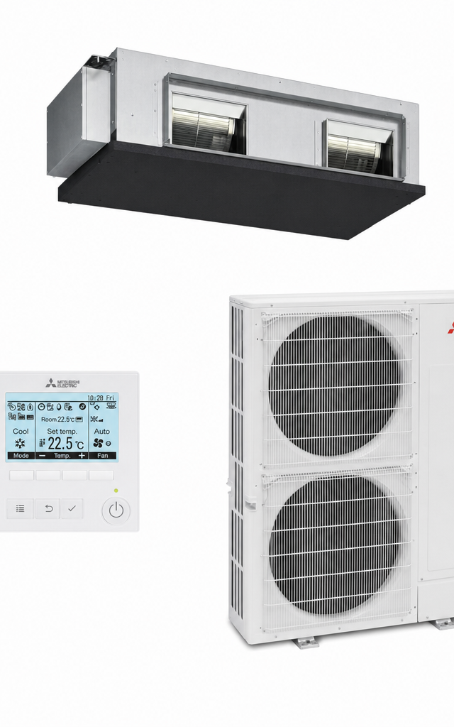 Mitsubishi Electric 10 kW ducted air conditioner indoor and outdoor units