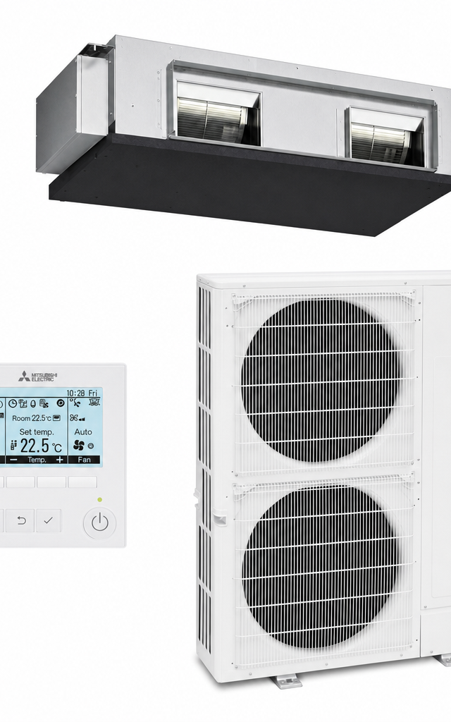 Mitsubishi Electric 10 kW ducted air conditioner indoor and outdoor units