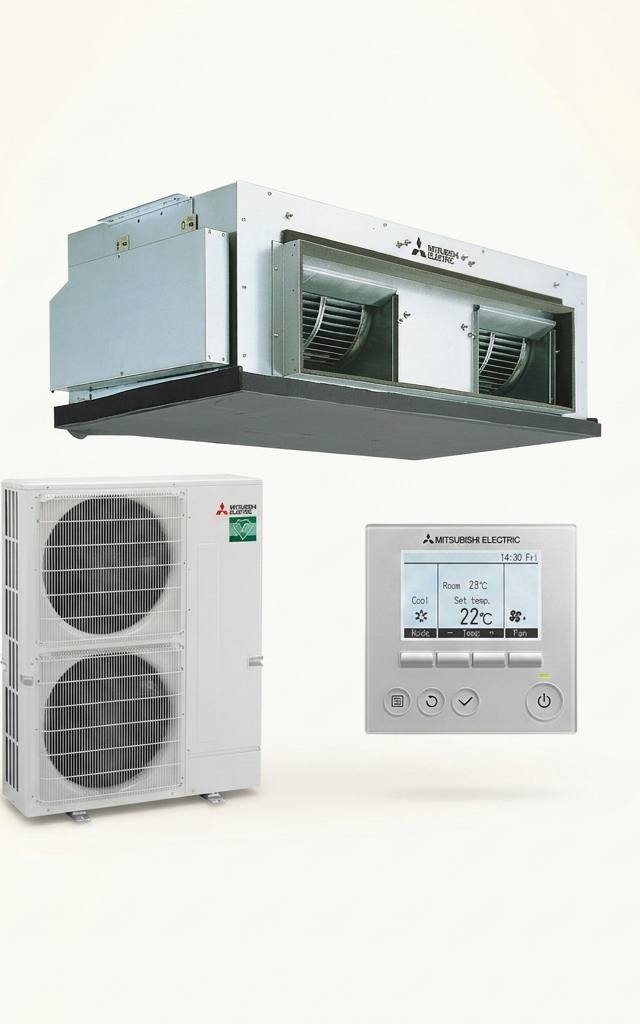 Mitsubishi Electric 10 kW ducted air conditioner indoor and outdoor units