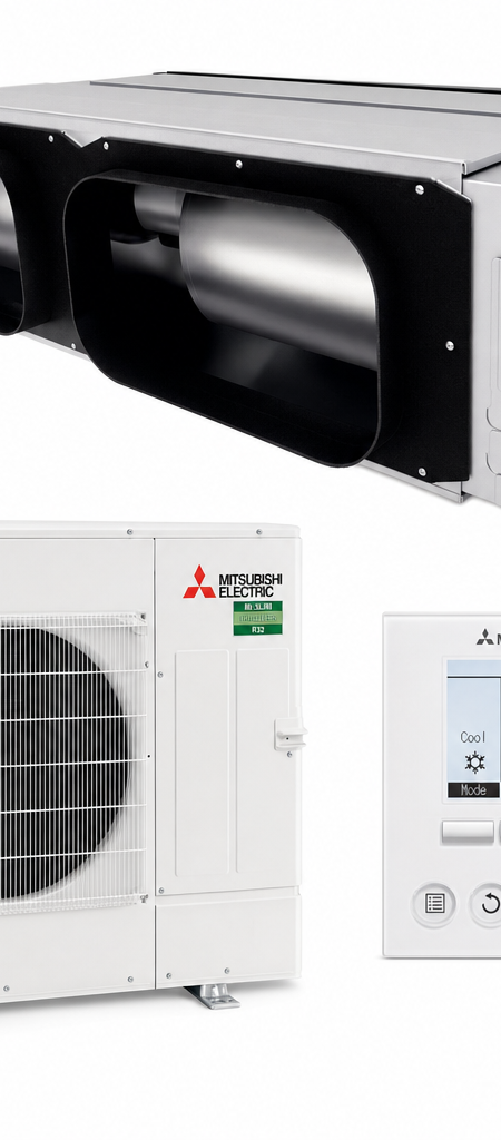 Mitsubishi Electric 10 kW ducted air conditioner indoor and outdoor units