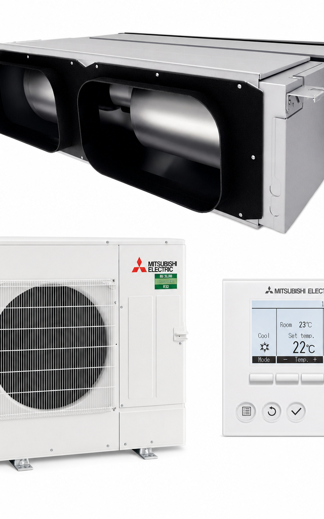 Mitsubishi Electric 10 kW ducted air conditioner indoor and outdoor units