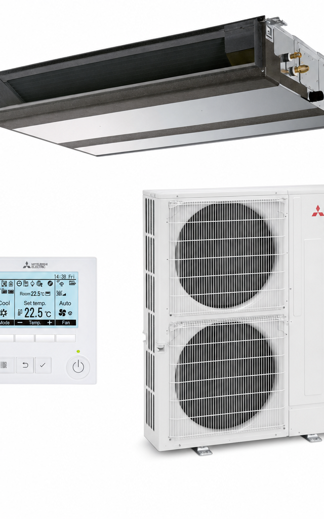 Mitsubishi Electric 10 kW three-phase ducted air conditioner indoor and outdoor units