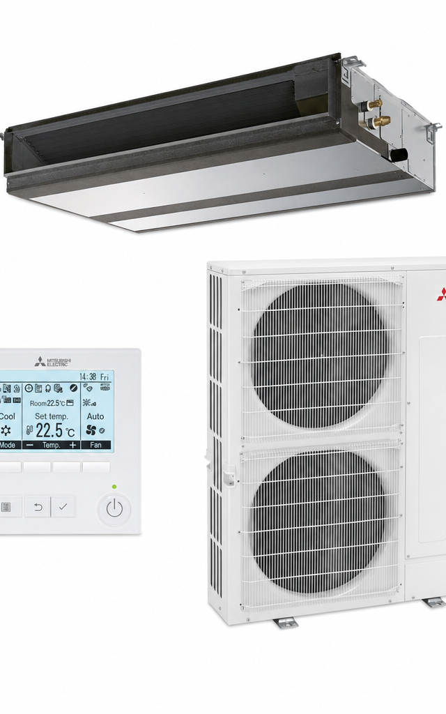 Mitsubishi Electric 10 kW ducted air conditioner indoor and outdoor units
