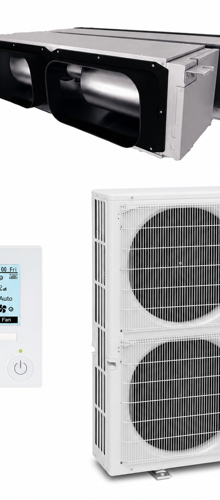 Mitsubishi Electric 12.5 kW three-phase ducted air conditioner indoor and outdoor units