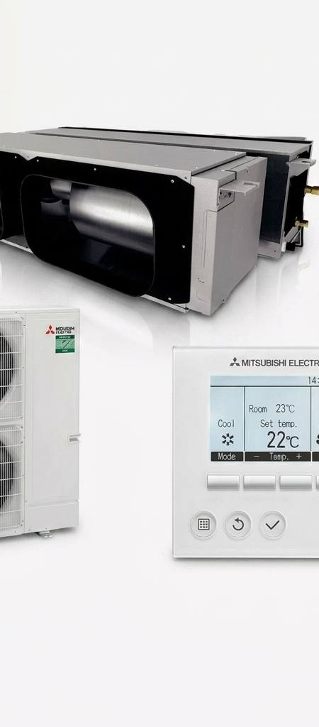 Mitsubishi Electric 12.5 kW ducted air conditioner indoor and outdoor units