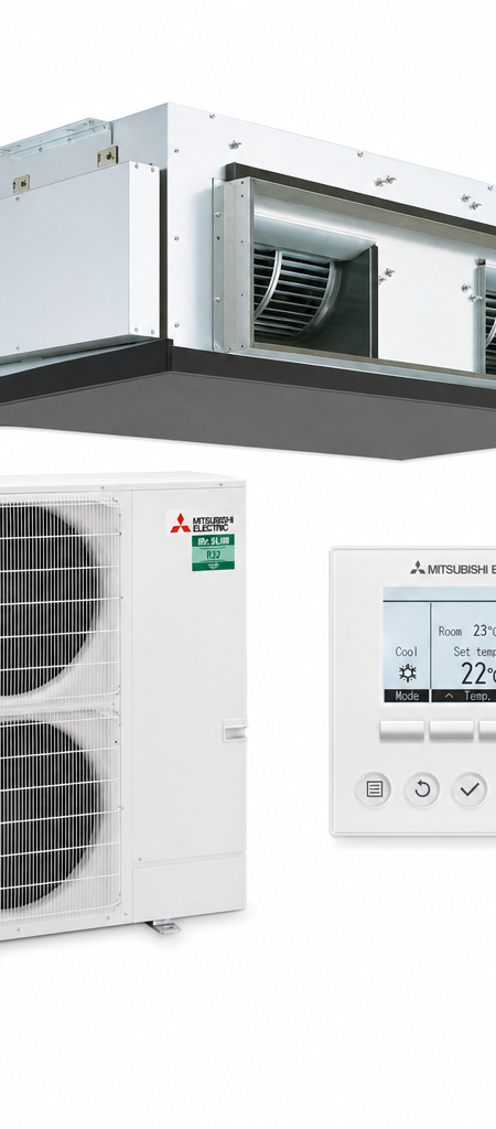 Mitsubishi Electric 12.5 kW ducted air conditioner indoor and outdoor units