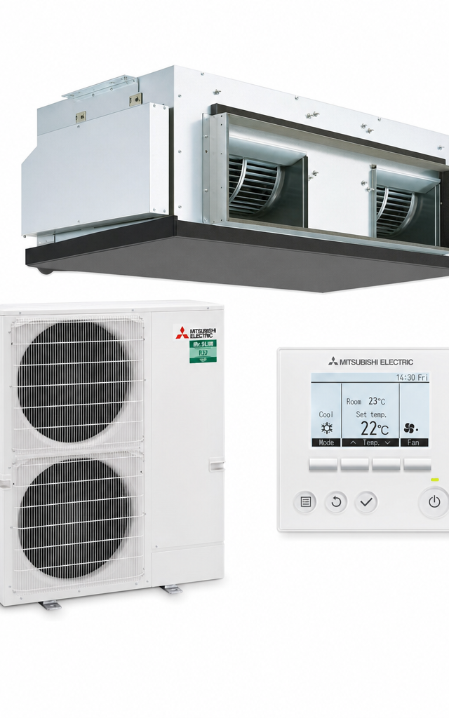 Mitsubishi Electric 12.5 kW ducted air conditioner indoor and outdoor units