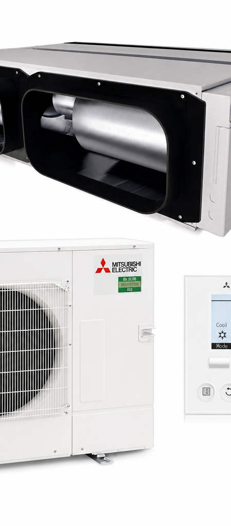 Mitsubishi Electric 12.5 kW ducted air conditioner indoor and outdoor units