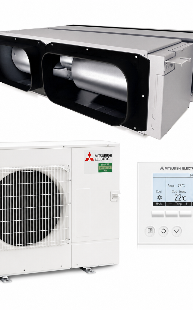 Mitsubishi Electric 12.5 kW ducted air conditioner indoor and outdoor units