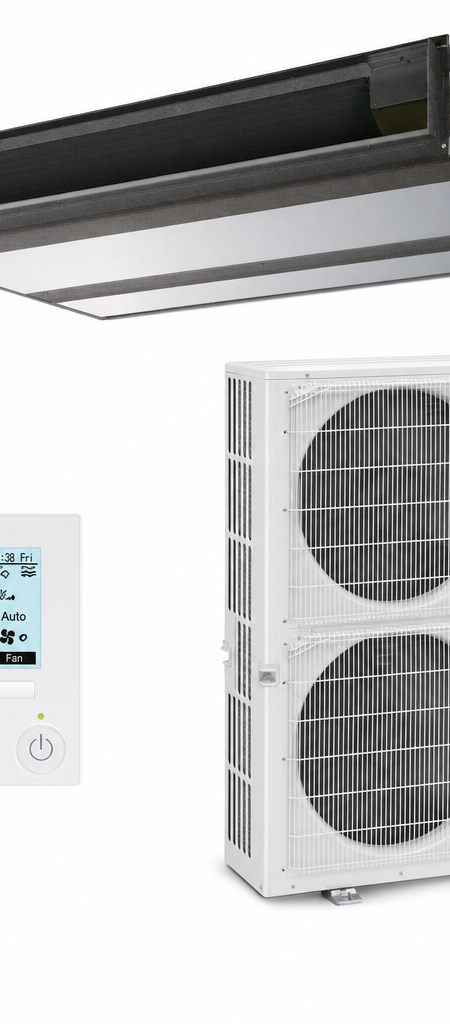 Mitsubishi Electric 12.5 kW three-phase ducted air conditioner indoor and outdoor units