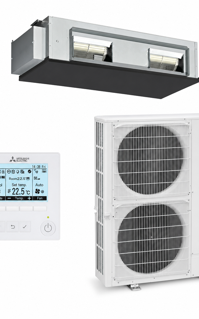 Mitsubishi Electric 12.5 kW ducted air conditioner indoor and outdoor units