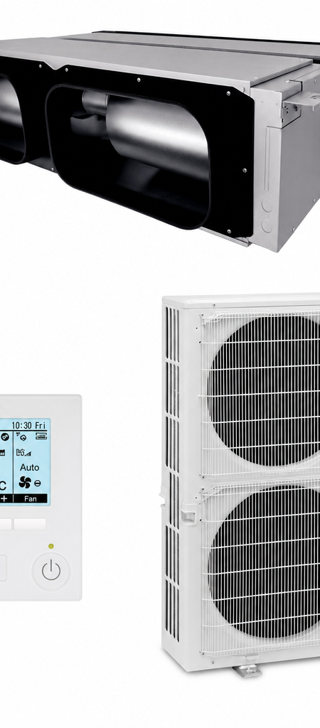 Mitsubishi Electric 14 kW three-phase ducted air conditioner indoor and outdoor units