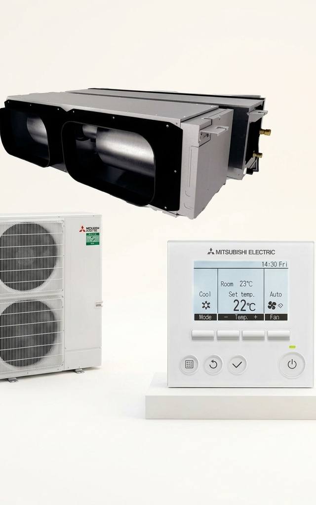 Mitsubishi Electric 14 kW ducted air conditioner indoor and outdoor units