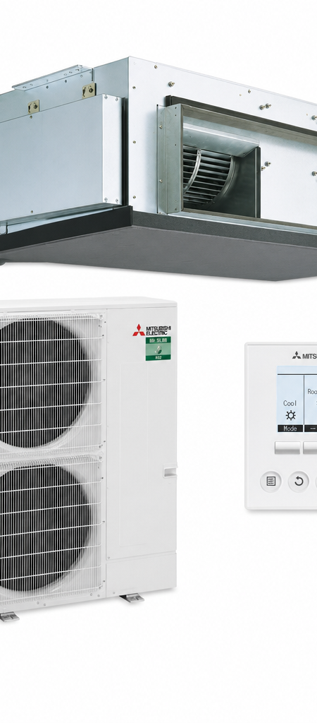 Mitsubishi Electric 14 kW ducted air conditioner indoor and outdoor units