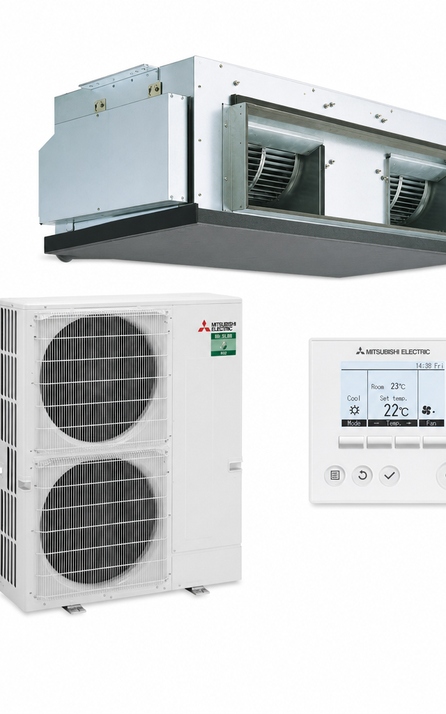 Mitsubishi Electric 14 kW ducted air conditioner indoor and outdoor units