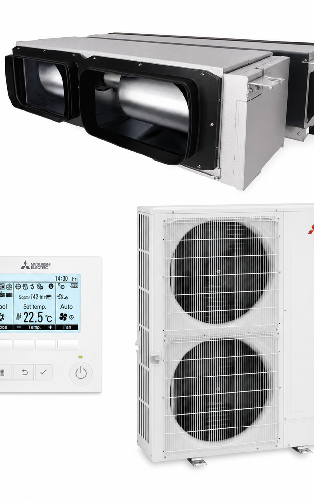 Mitsubishi Electric 14 kW ducted air conditioner indoor and outdoor units