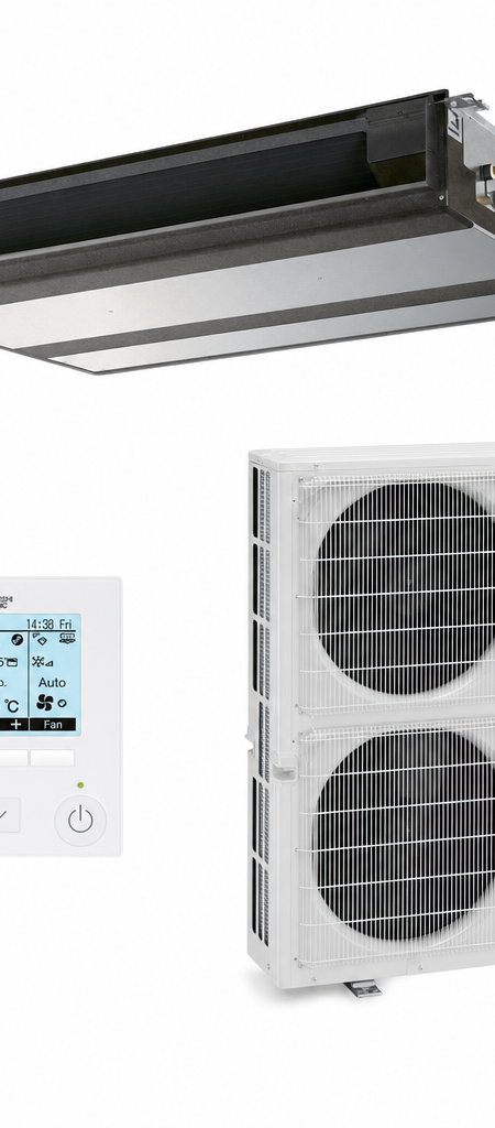 Mitsubishi Electric 14 kW three-phase ducted air conditioner indoor and outdoor units