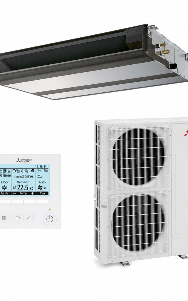 Mitsubishi Electric 14 kW three-phase ducted air conditioner indoor and outdoor units