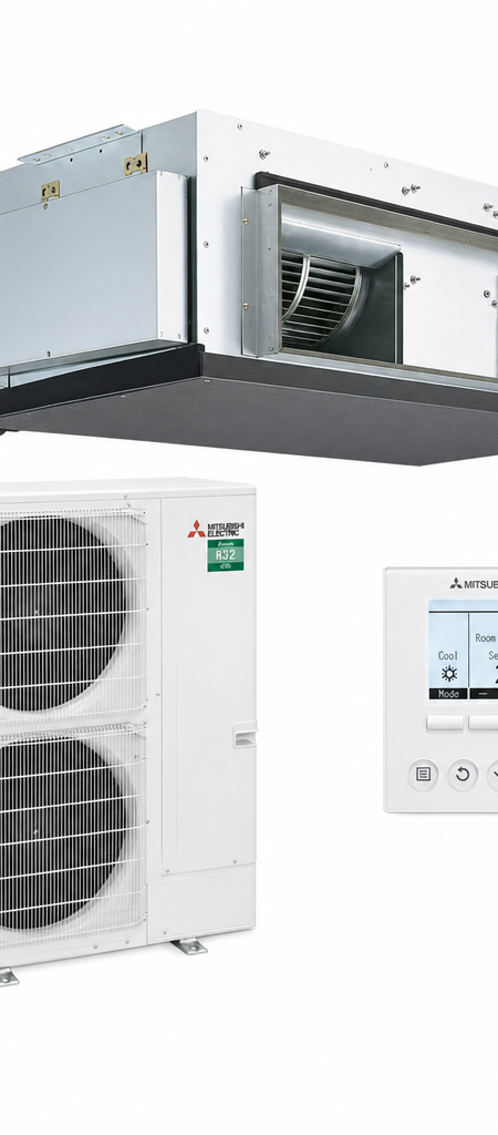 Mitsubishi Electric 14 kW three-phase ducted air conditioner indoor and outdoor units