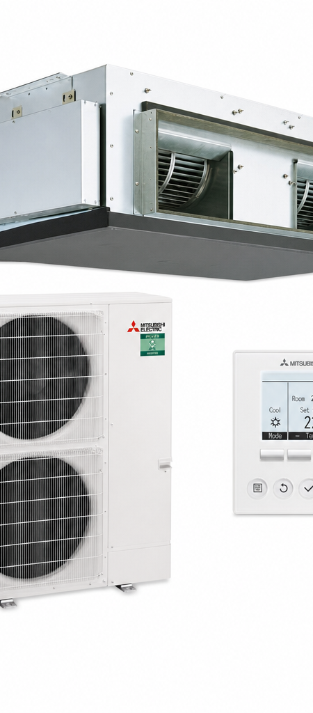 Mitsubishi Electric 14 kW ducted air conditioner indoor and outdoor units
