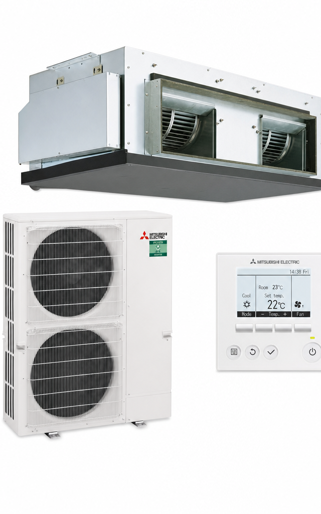 Mitsubishi Electric 14 kW ducted air conditioner indoor and outdoor units