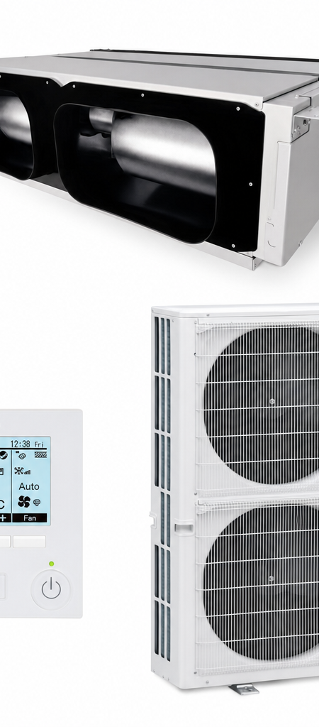 Mitsubishi Electric 16 kW three-phase ducted air conditioner indoor and outdoor units