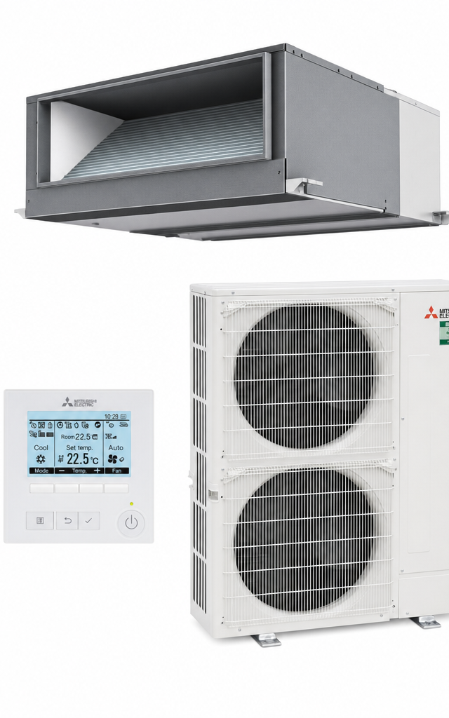 Mitsubishi Electric 18.0 kW three-phase ducted air conditioner indoor and outdoor units