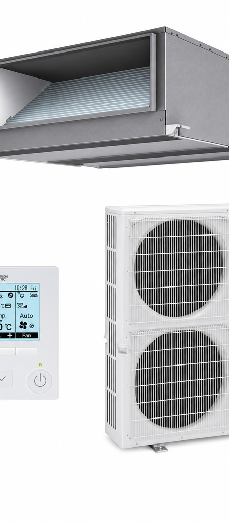 Mitsubishi Electric 25 kW three-phase ducted air conditioner indoor and outdoor units