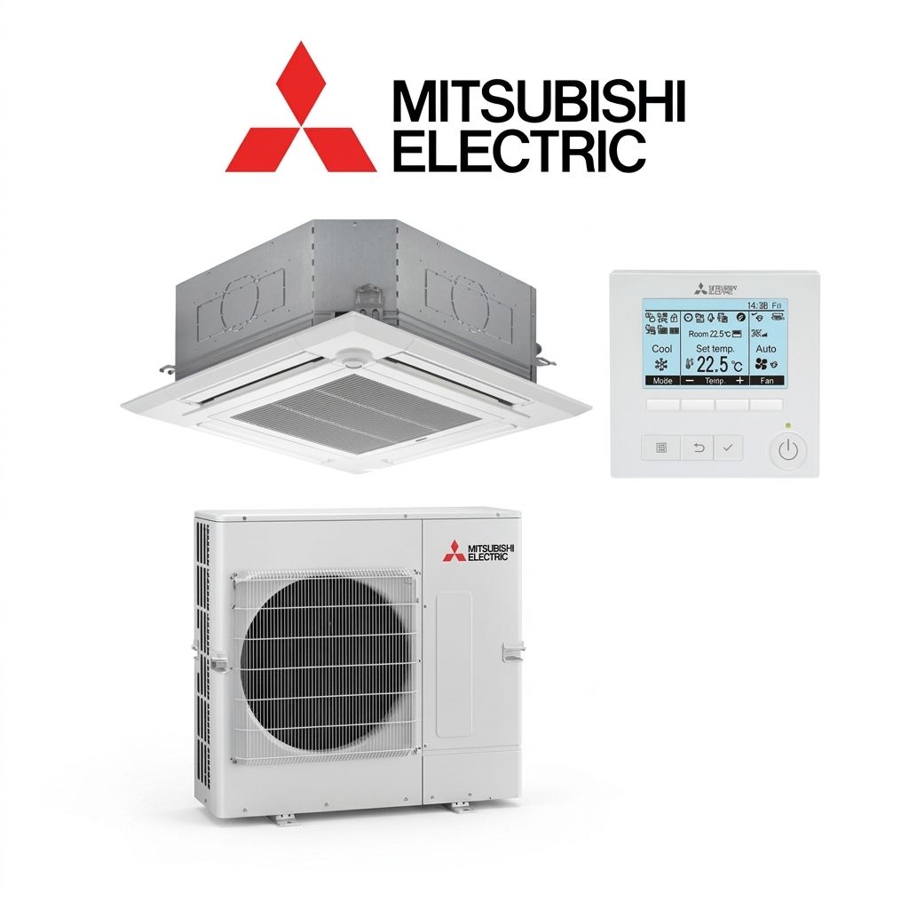Mitsubishi Electric 10.0 kW cassette air conditioner indoor and outdoor units