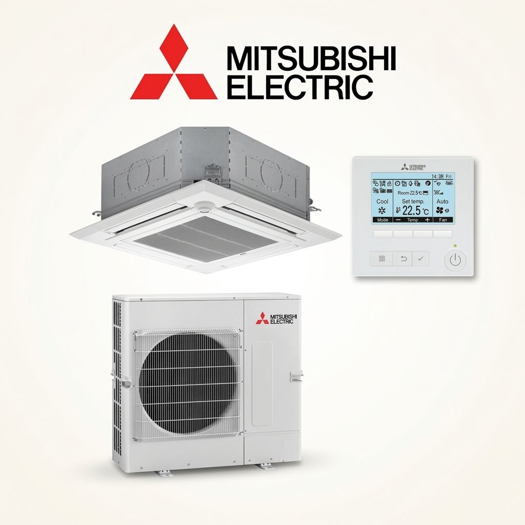 Mitsubishi Electric 12.5 kW cassette air conditioner indoor and outdoor units