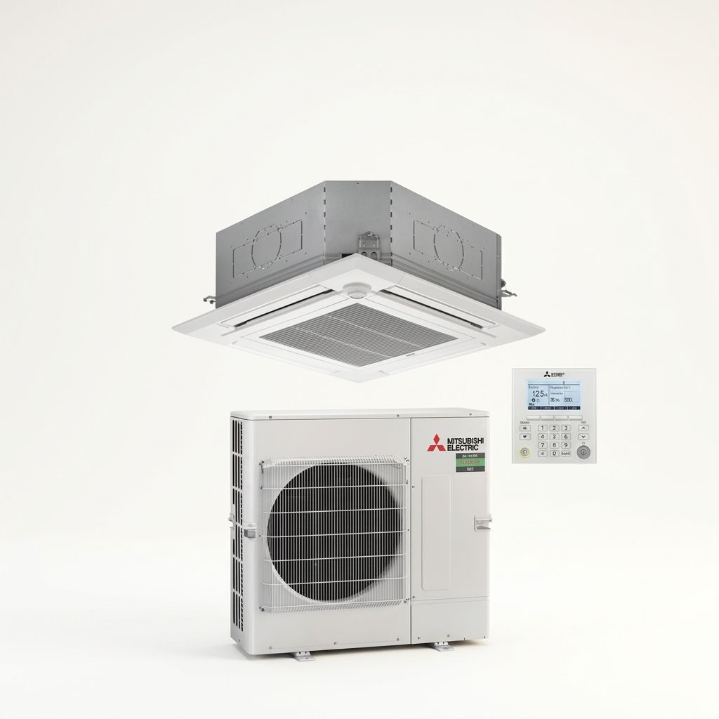 Mitsubishi Electric 12.5 kW cassette air conditioner indoor and outdoor units