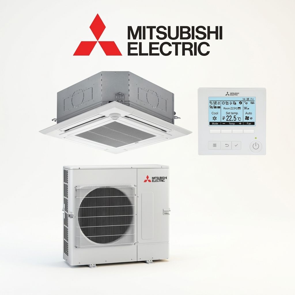 Mitsubishi Electric 13.5 kW cassette air conditioner indoor and outdoor units