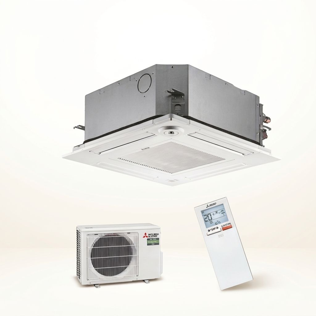 Mitsubishi Electric 2.5 kW cassette air conditioner indoor and outdoor units